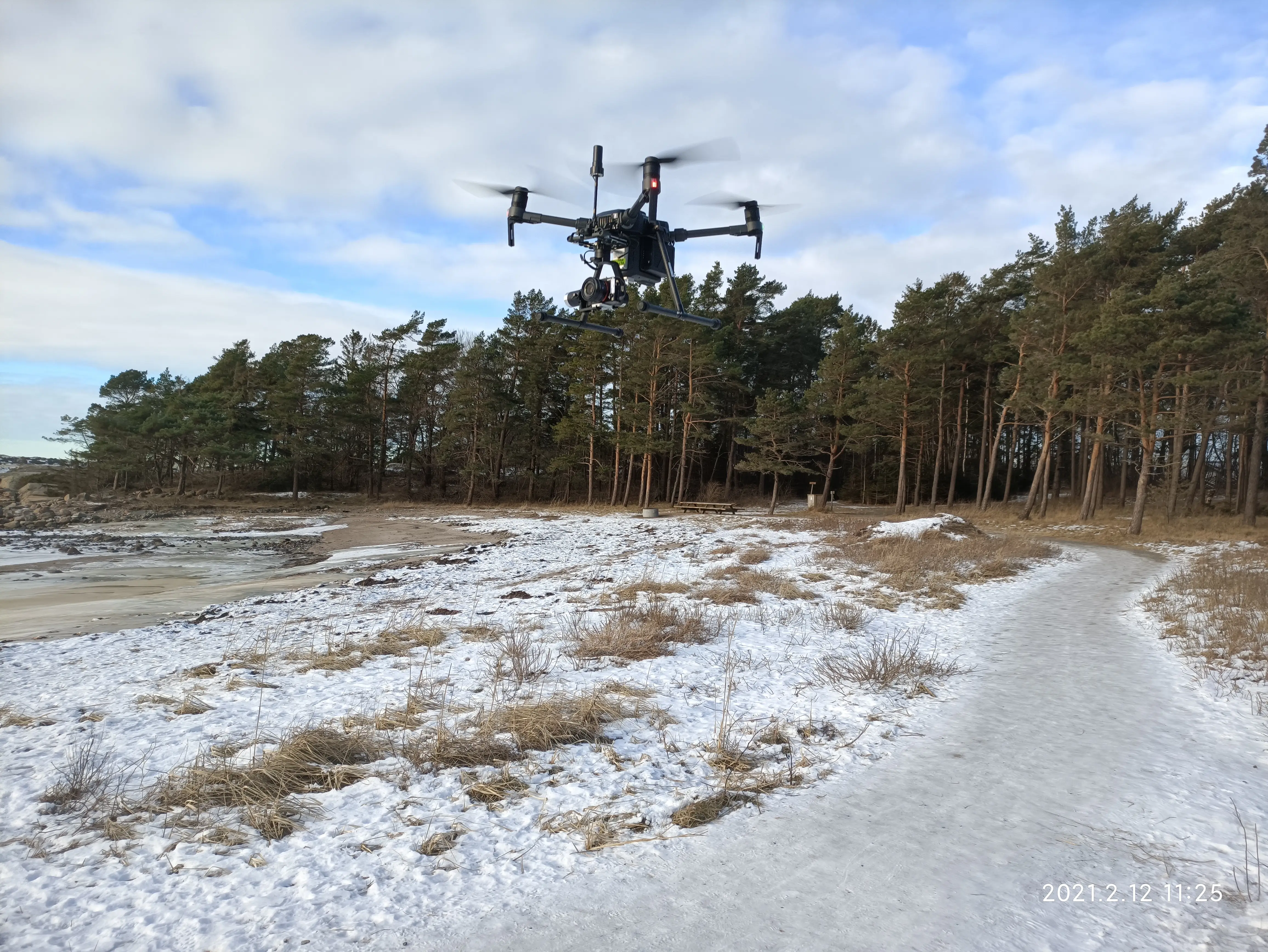 SeaBee drone taking off to capture images of Danmarkbukta. NIVA 2021.